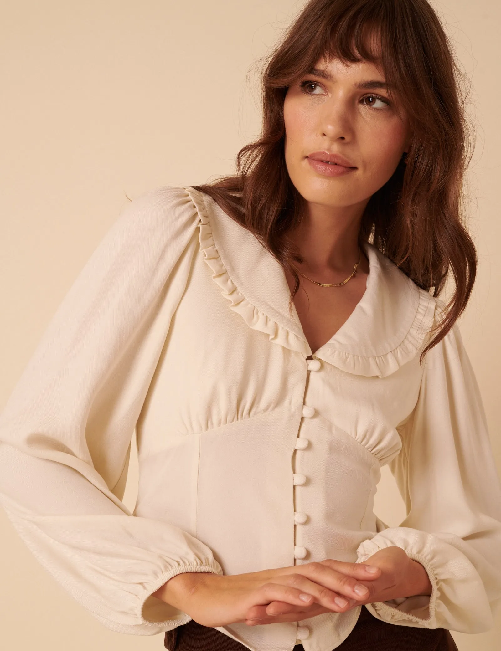 White Long Sleeve Frill Collar Blouse sold by Nobody's Child product image thumbnail 3