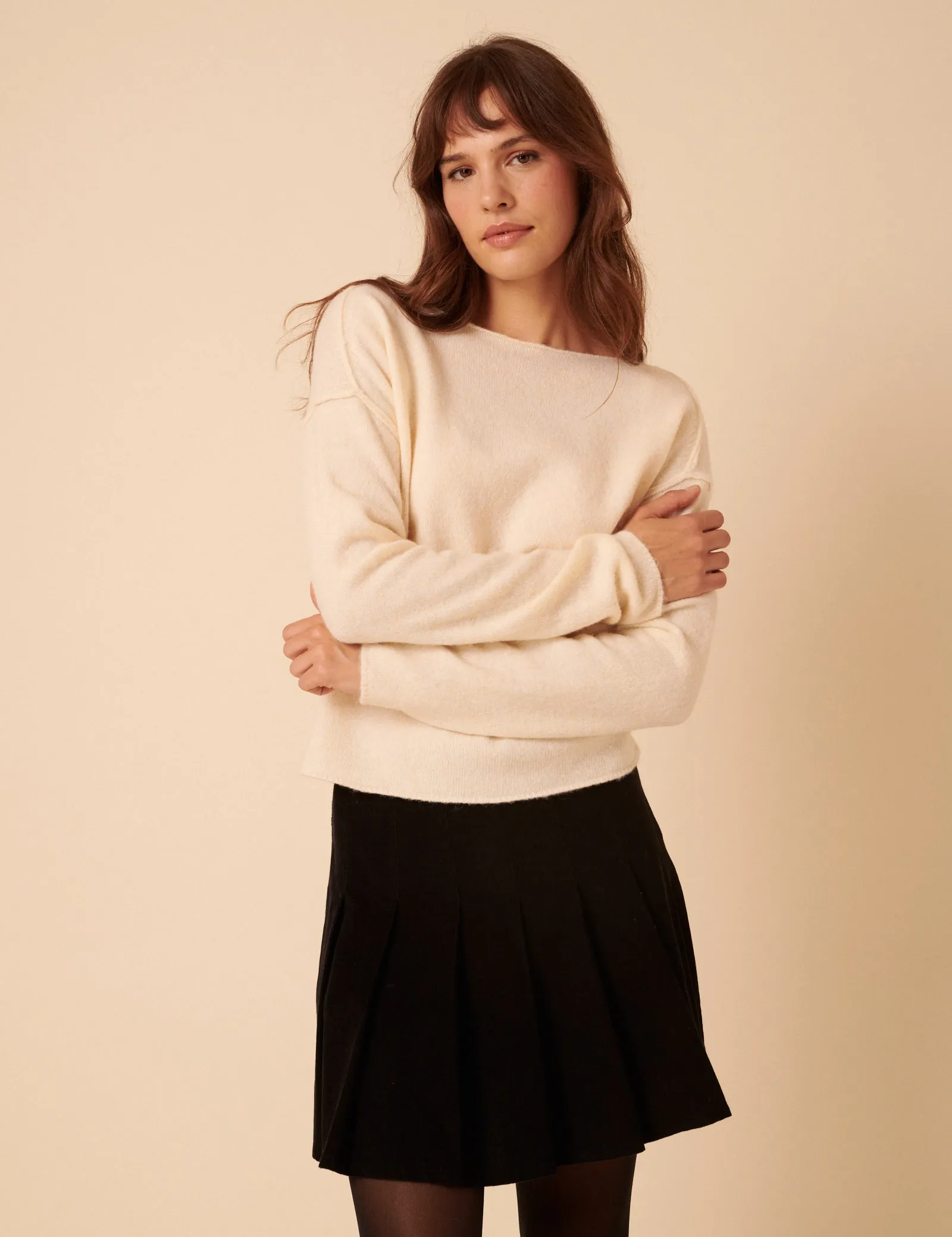 White Slash Neck Knitted Jumper sold by Nobody's Child