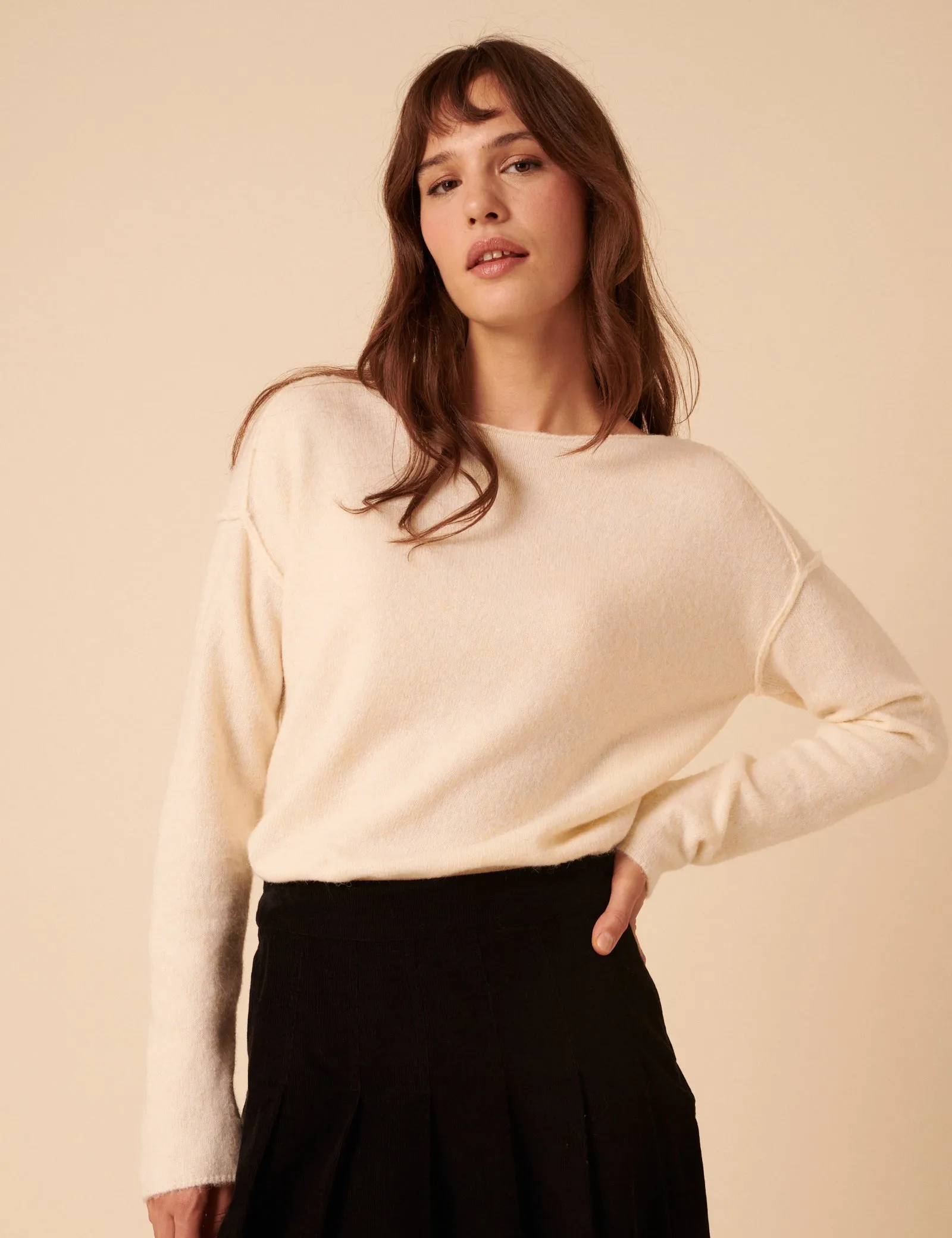 White Slash Neck Knitted Jumper sold by Nobody's Child product image thumbnail 5