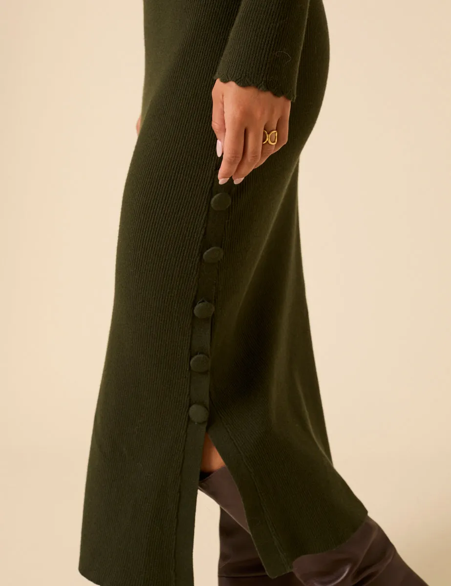 Dark Green Knitted Long Sleeve Midi Dress sold by Nobody's Child product image thumbnail 4