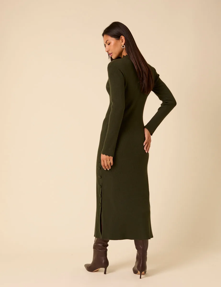Dark Green Knitted Long Sleeve Midi Dress sold by Nobody's Child product image thumbnail 5