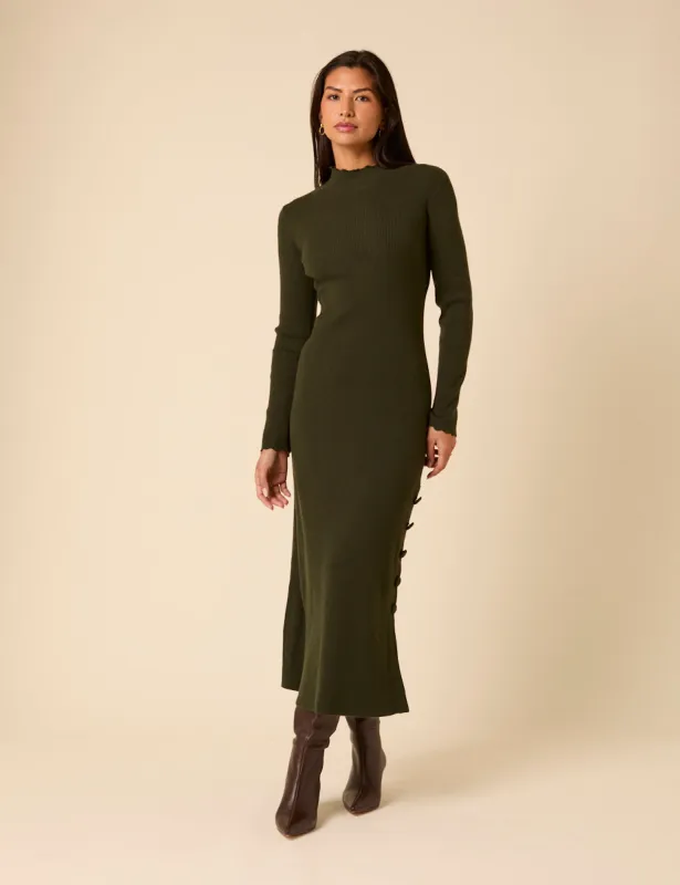 Green Ribbed Long Sleeve Midi Dress sold by Nobody's Child
