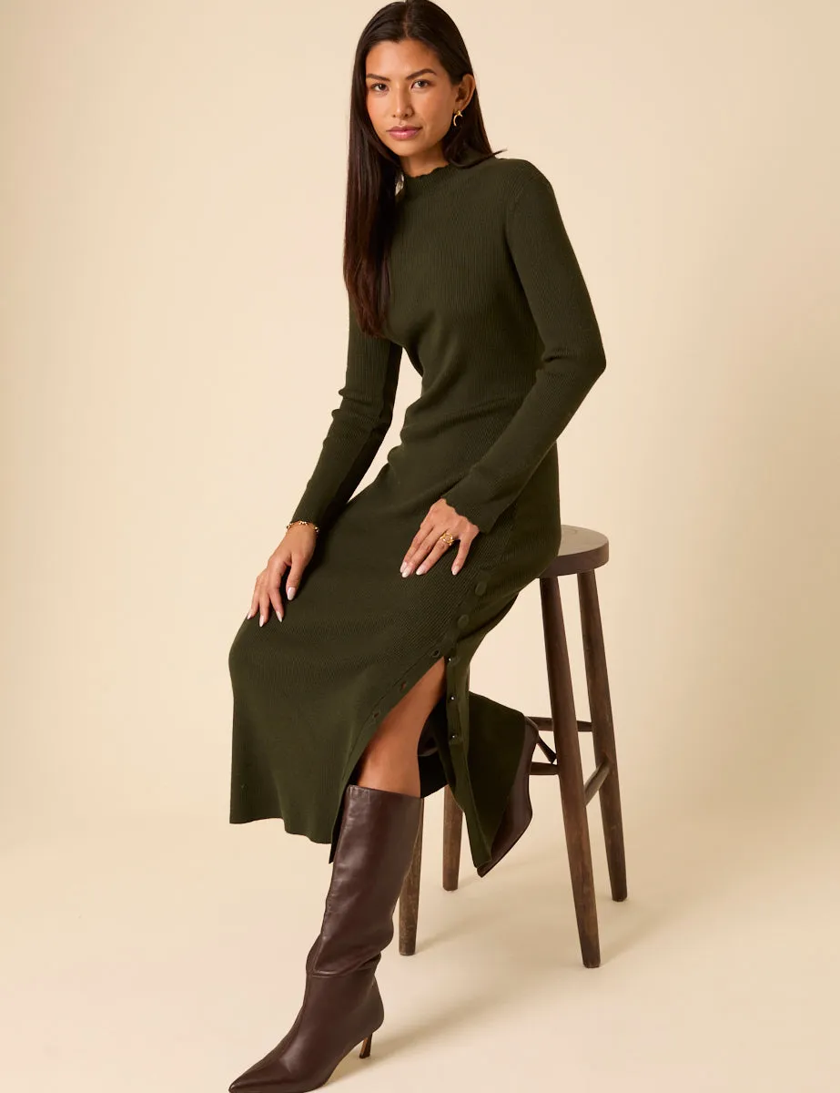 Dark Green Knitted Long Sleeve Midi Dress sold by Nobody's Child product image thumbnail 2