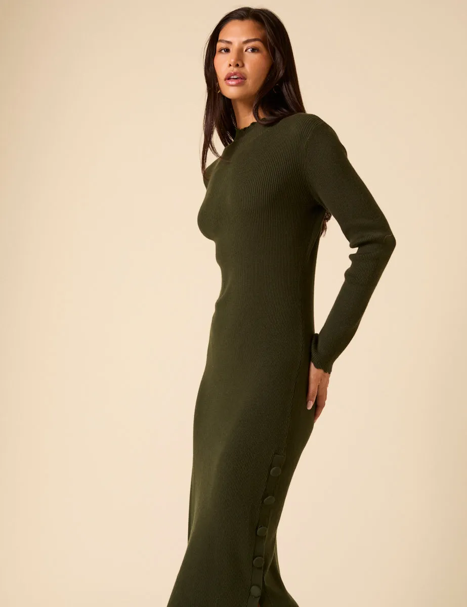 Dark Green Knitted Long Sleeve Midi Dress sold by Nobody's Child product image thumbnail 3