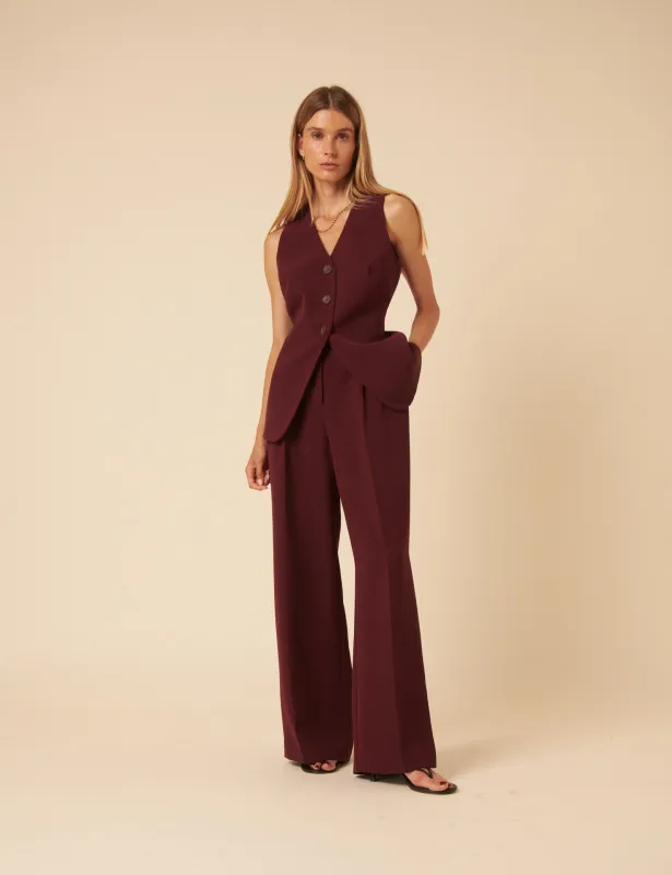 Burgundy Pleated Tailored Trousers sold by Nobody's Child