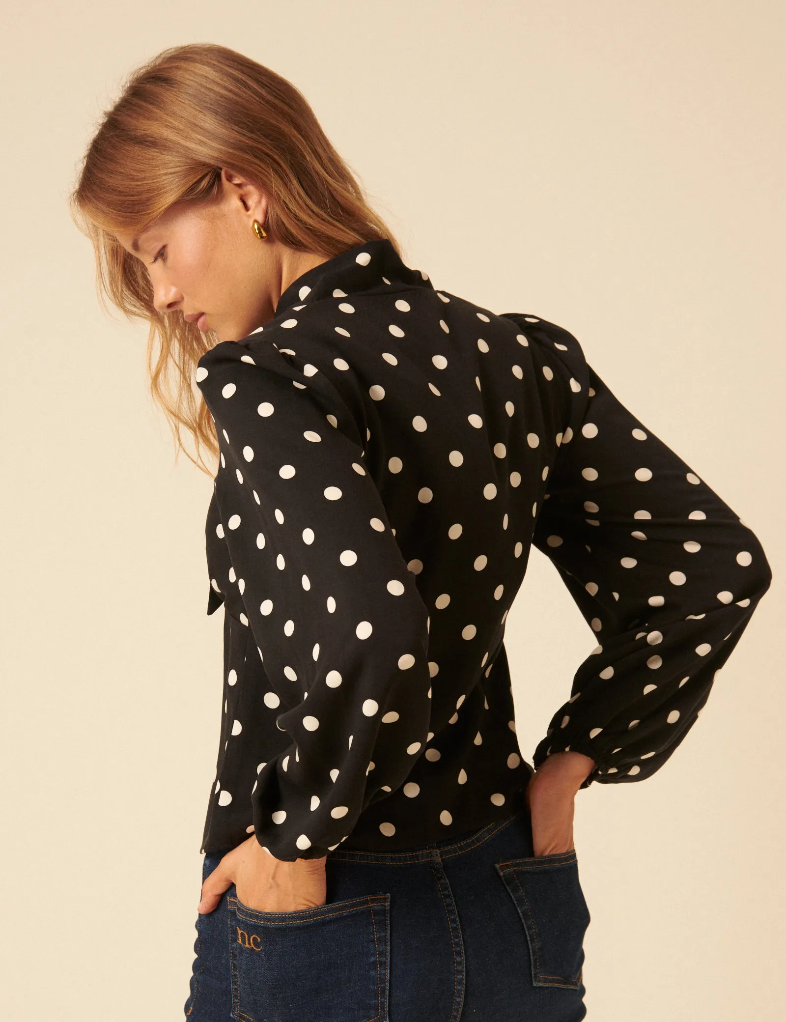 Black Polka Dot Neck Tie Blouse sold by Nobody's Child product image thumbnail 5