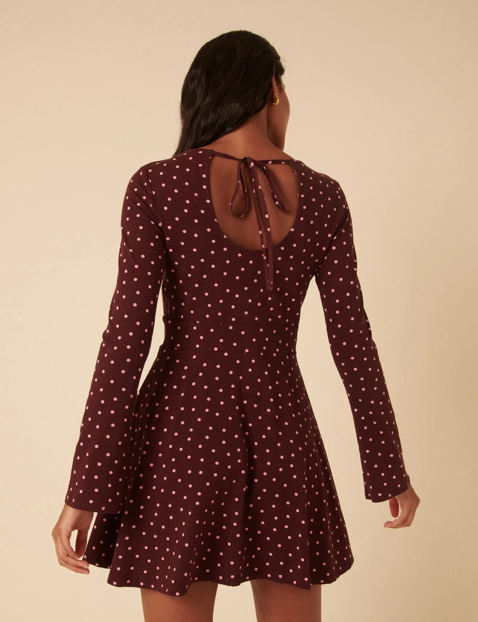 Burgundy Polka Dot Boat Neck Tate Jersey Mini Dress sold by Nobody's Child product image thumbnail 5