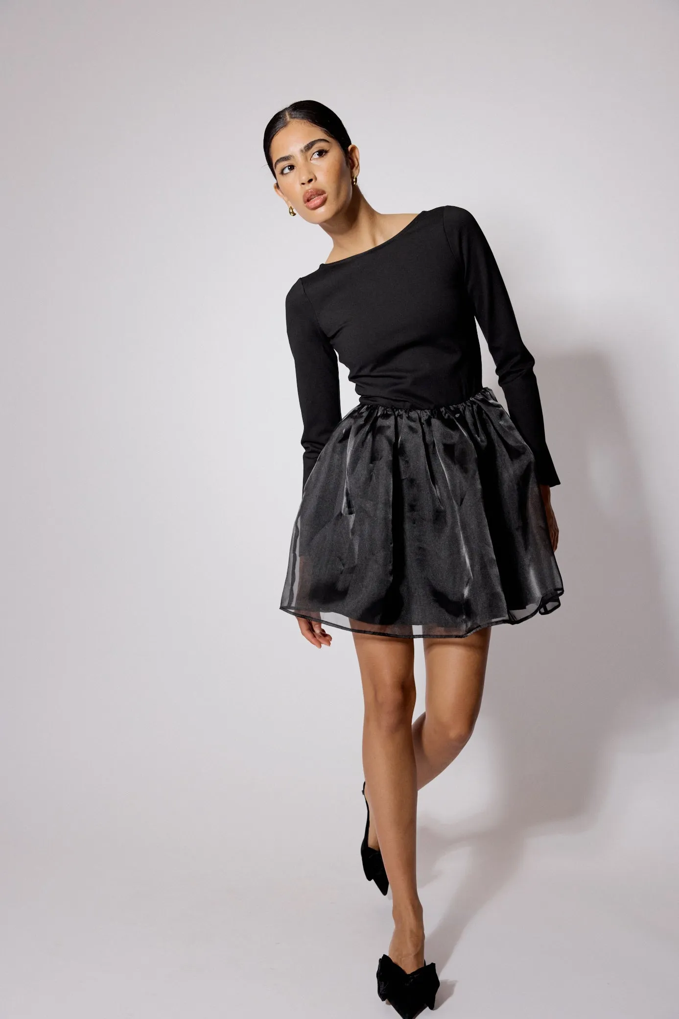 Black Long Sleeve Organza Poppy Mini Dress sold by Nobody's Child product image thumbnail 3