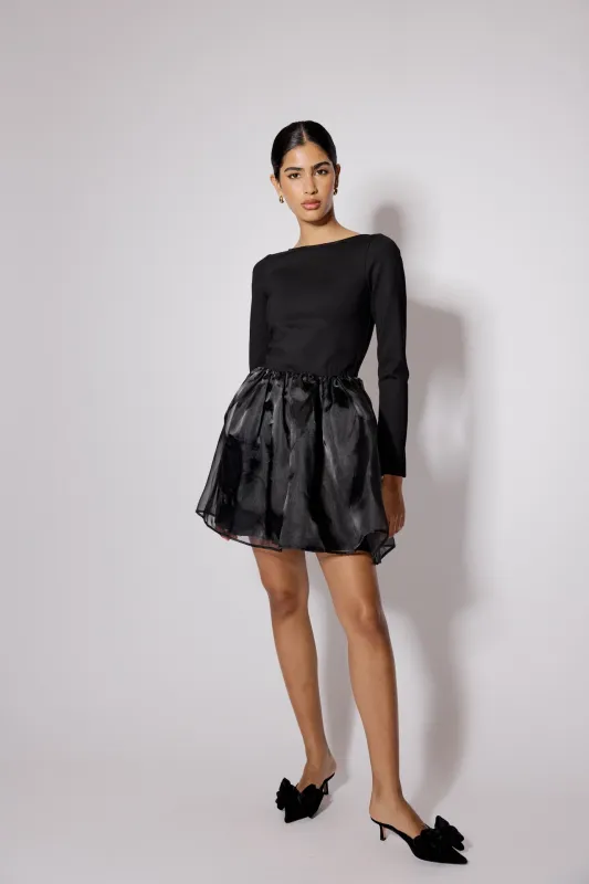 Black Long Sleeve Organza Poppy Mini Dress sold by Nobody's Child