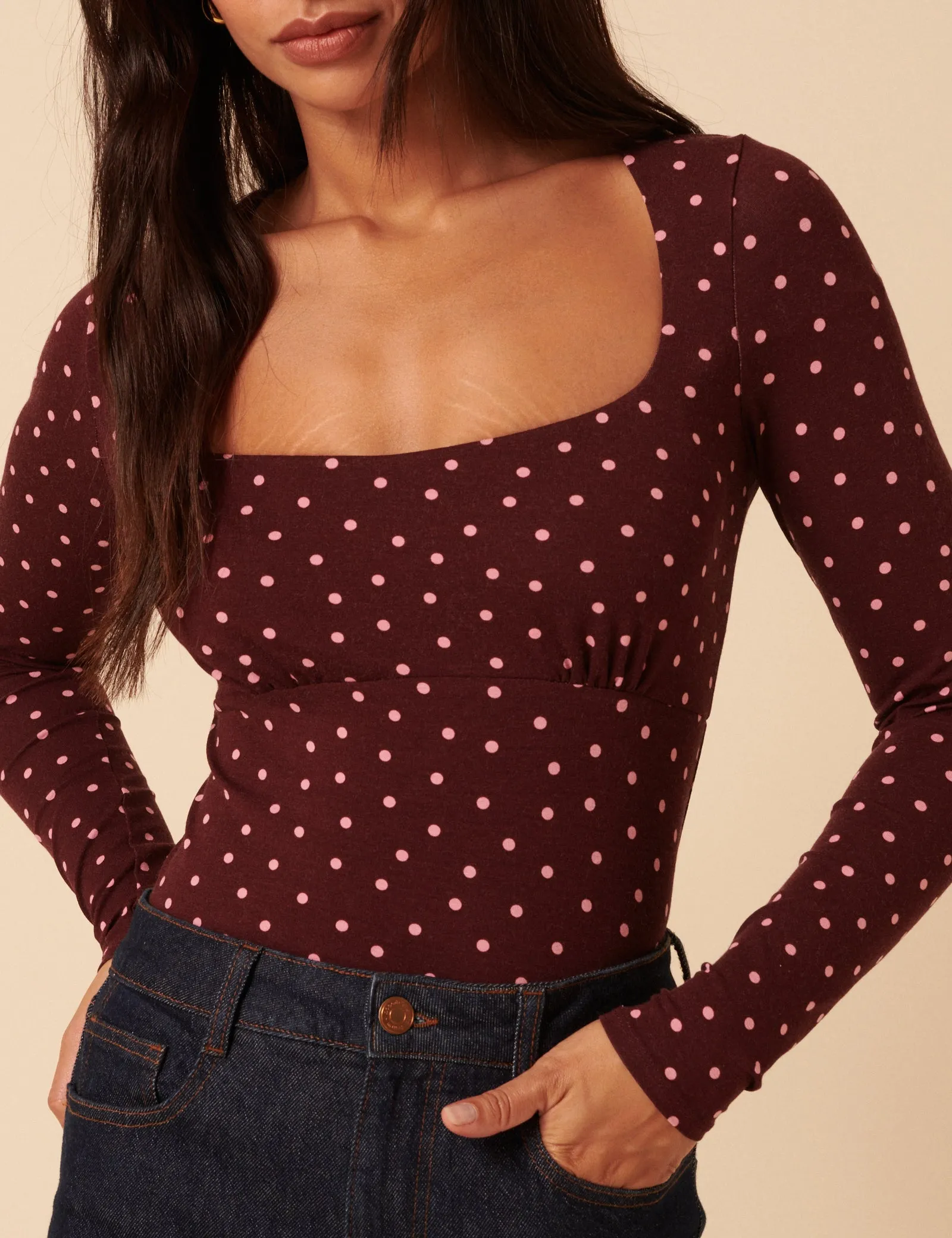 Burgundy Polka Dot Long Sleeve Top sold by Nobody's Child product image thumbnail 3