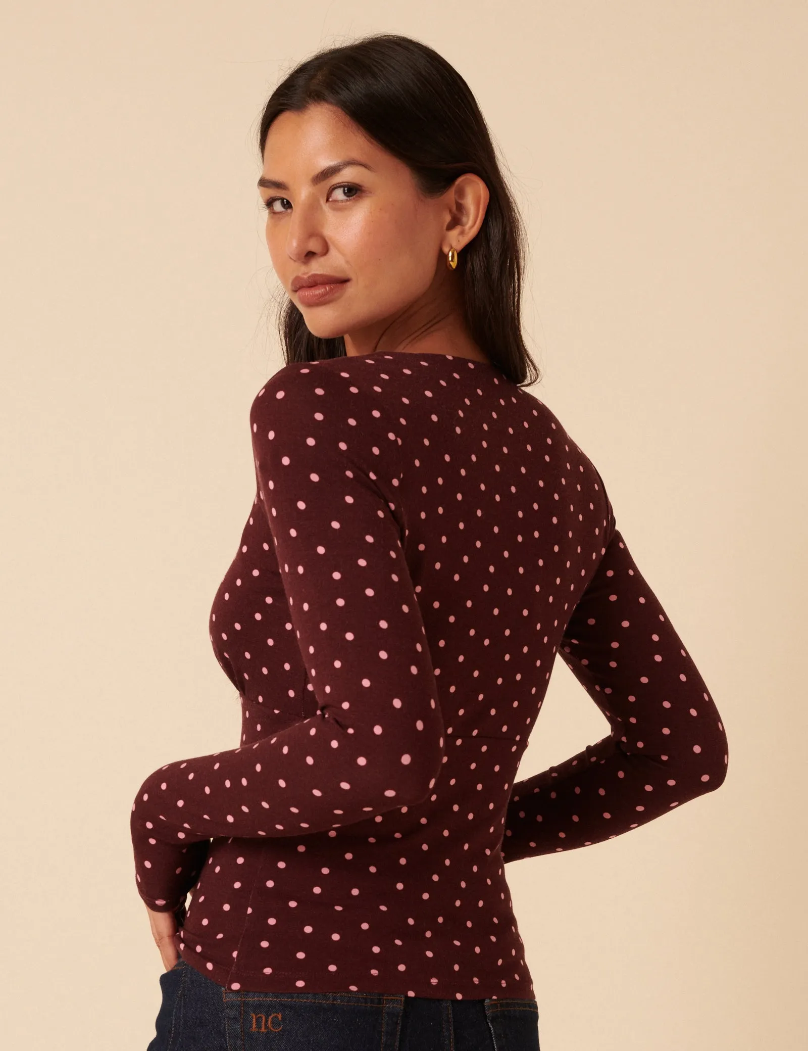 Burgundy Polka Dot Long Sleeve Top sold by Nobody's Child product image thumbnail 5