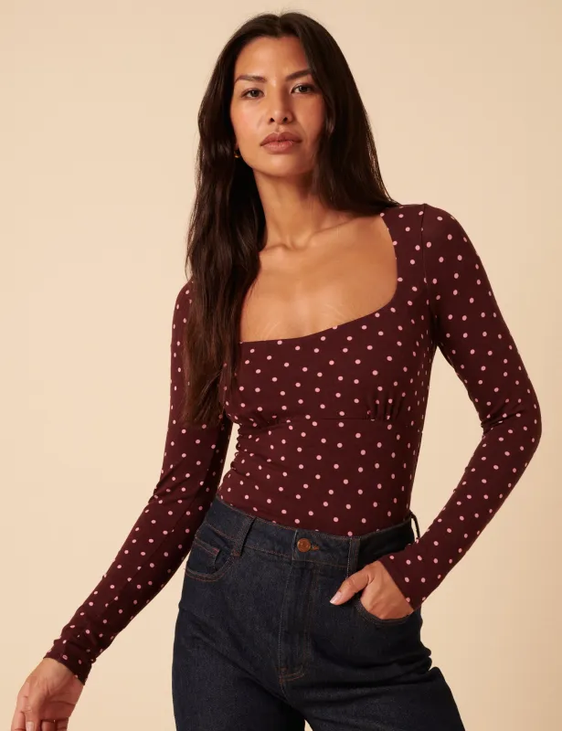 Burgundy Polka Dot Long Sleeve Top sold by Nobody's Child