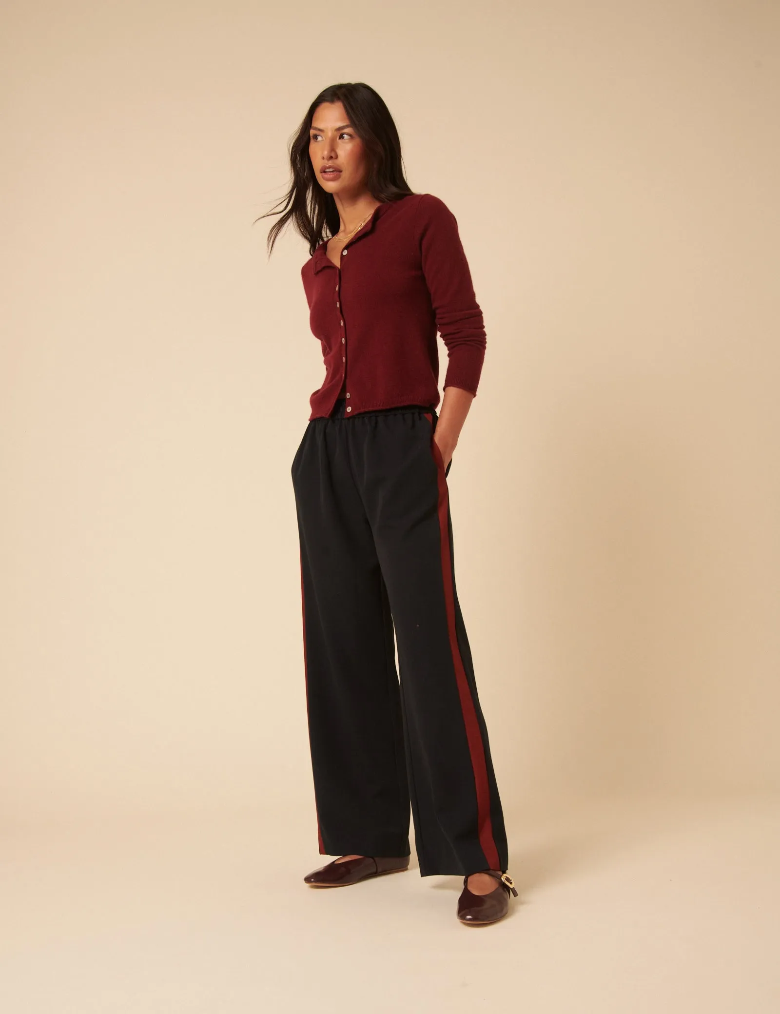 Navy Side Striped Relaxed Trousers sold by Nobody's Child