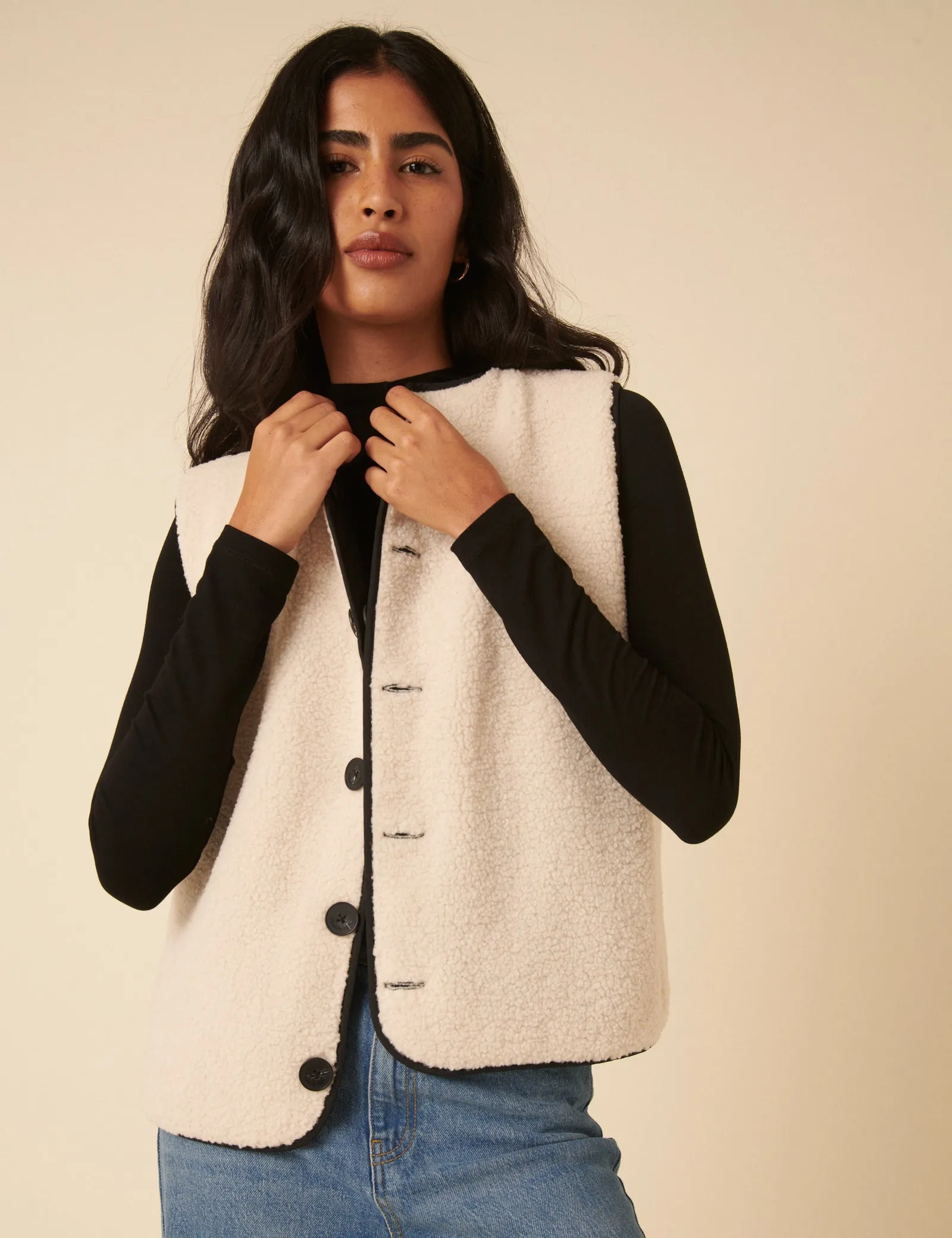 Black Quilted Borg Reversible Gilet sold by Nobody's Child