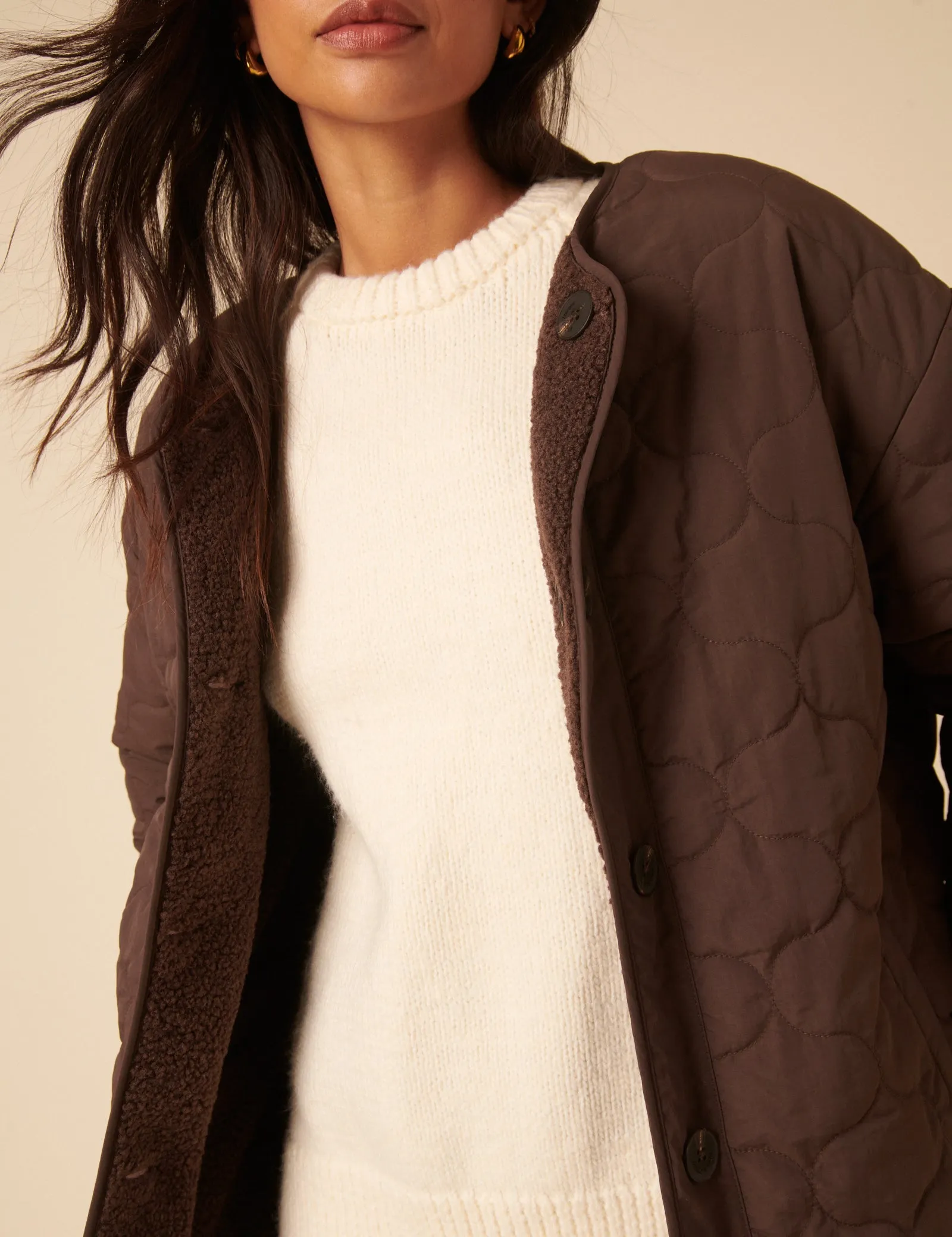 Brown Reversible Borg Qulited Jacket sold by Nobody's Child product image thumbnail 5