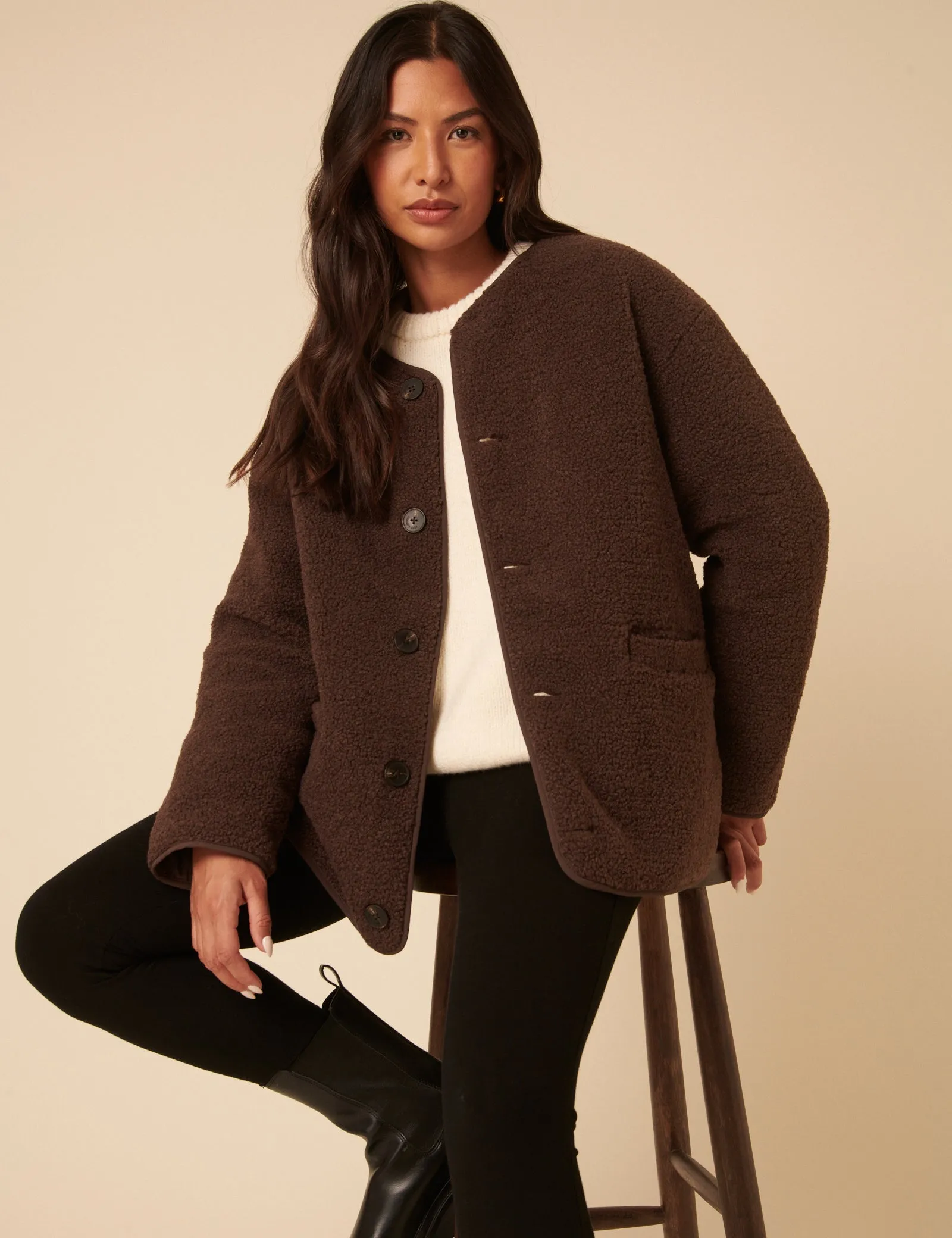 Brown Reversible Borg Qulited Jacket sold by Nobody's Child product image thumbnail 2