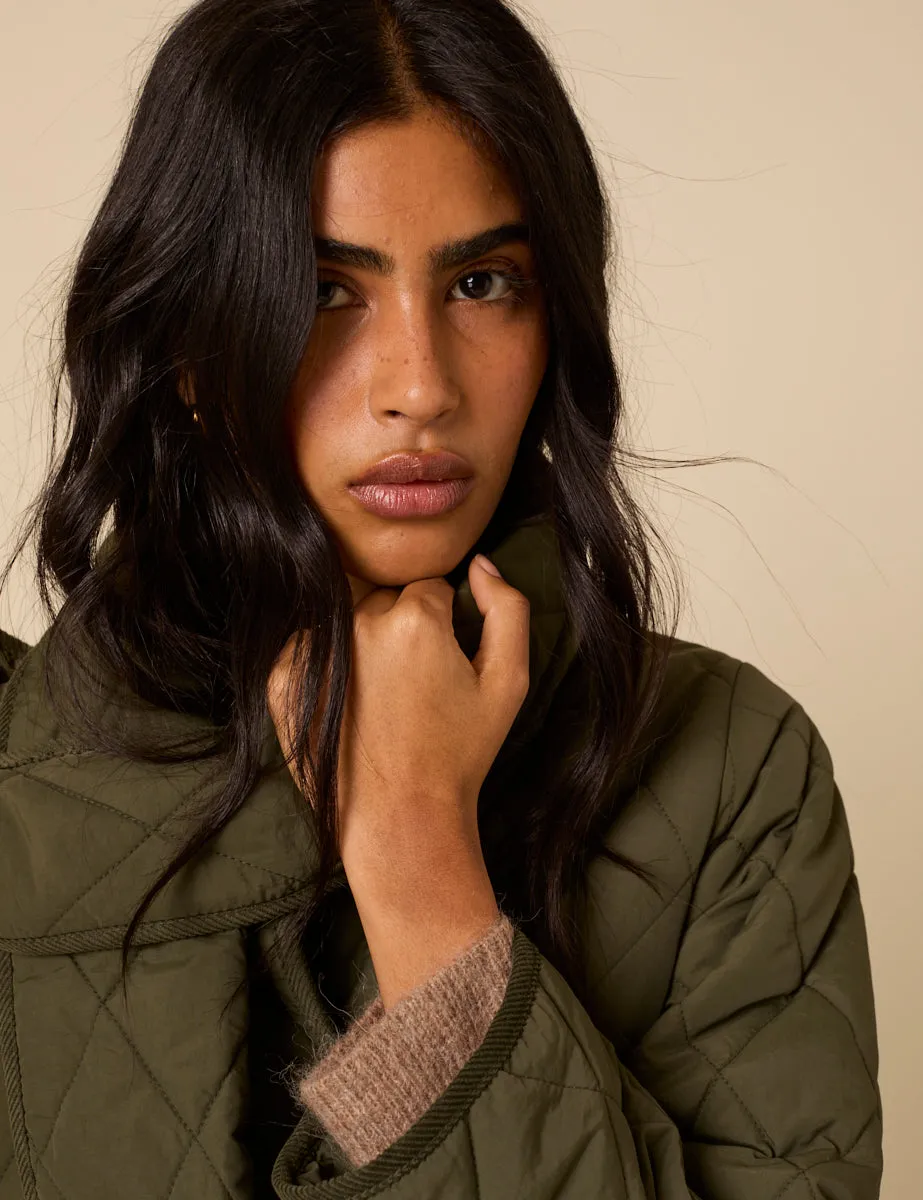 Khaki Quilted Detachable Scarf Coat sold by Nobody's Child product image thumbnail 4