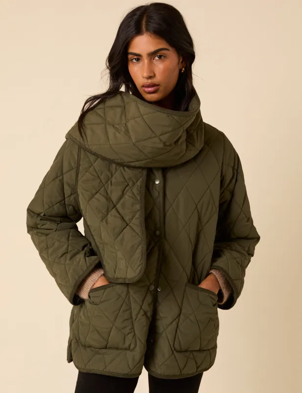 Khaki Quilted Detachable Scarf Coat sold by Nobody's Child