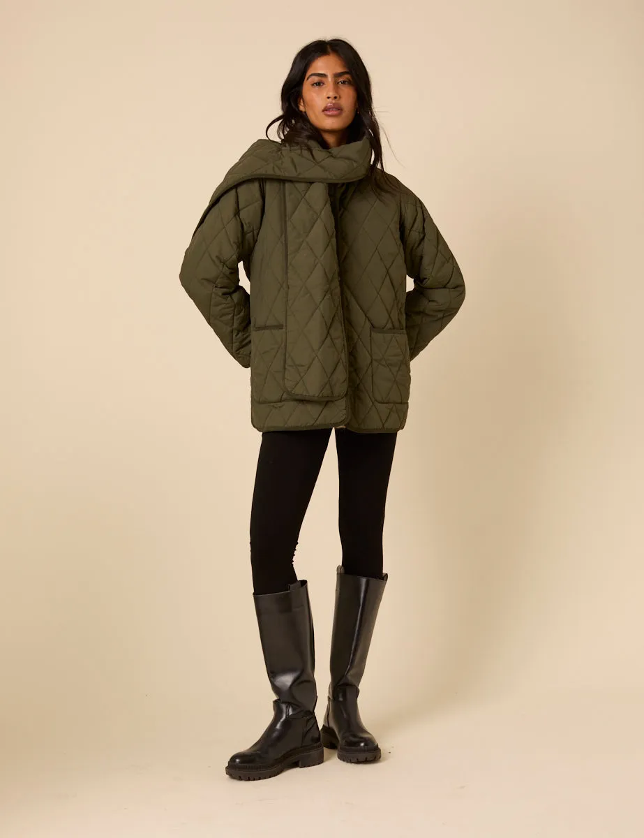 Khaki Quilted Detachable Scarf Coat sold by Nobody's Child product image thumbnail 5