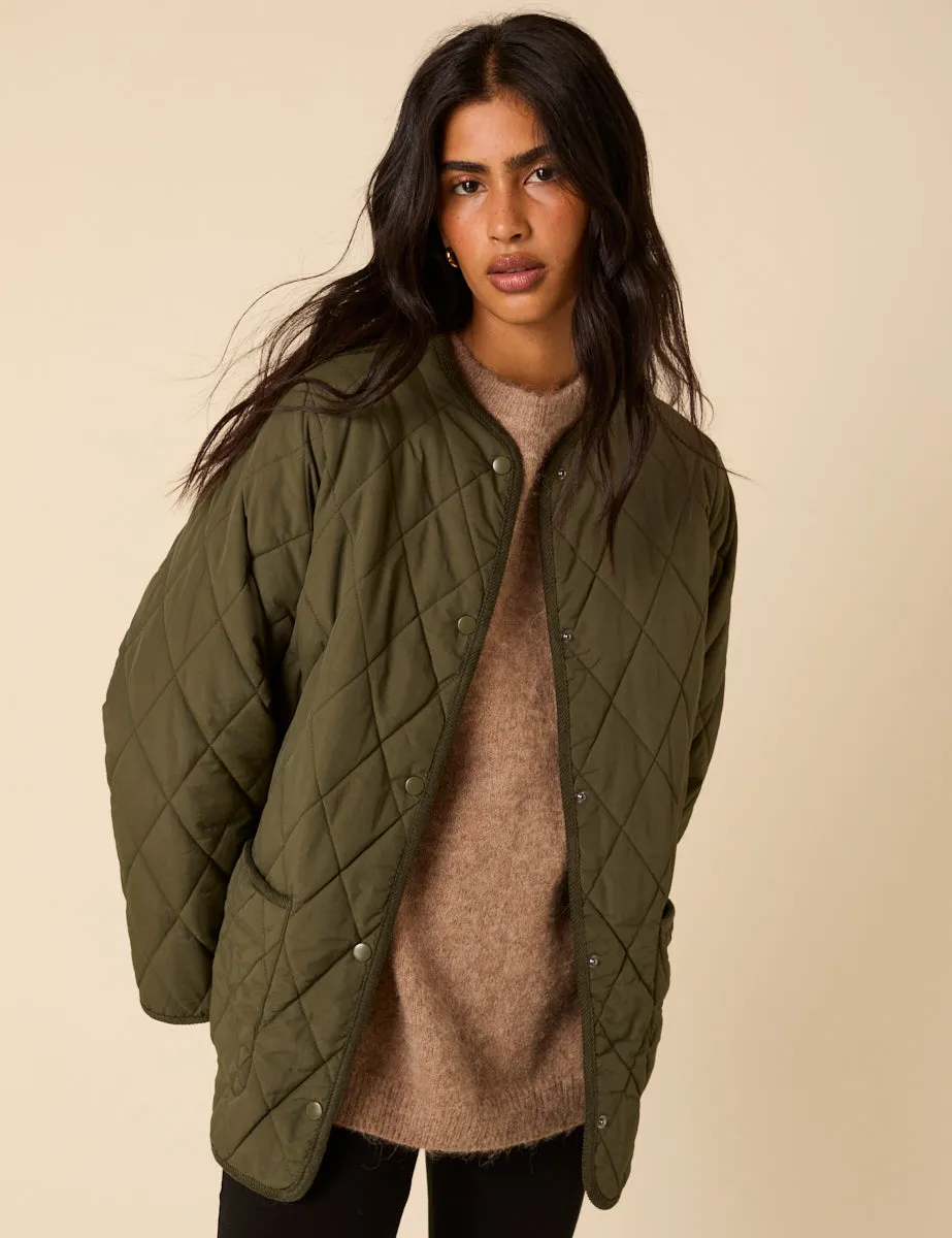 Khaki Quilted Detachable Scarf Coat sold by Nobody's Child product image thumbnail 2