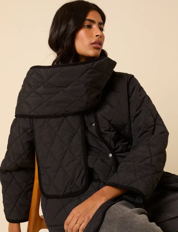 Black Quilted Detachable Scarf Coat sold by Nobody's Child