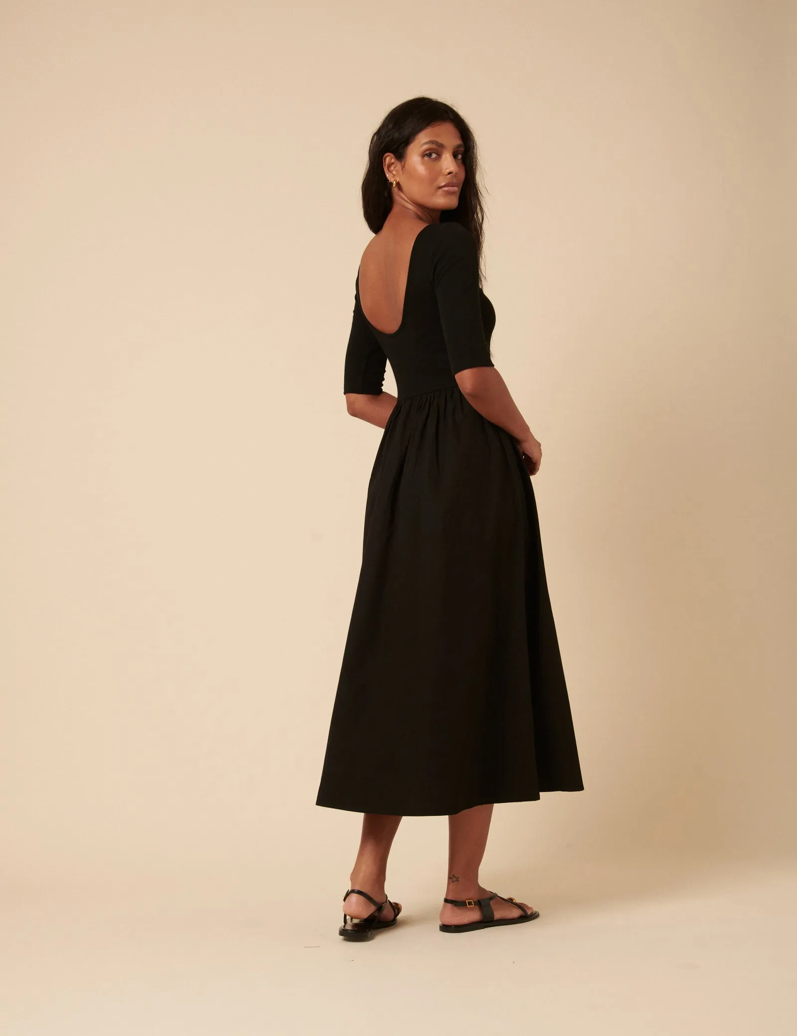 Black Cropped Sleeve A-Line Penni Midi Dress sold by Nobody's Child product image thumbnail 5