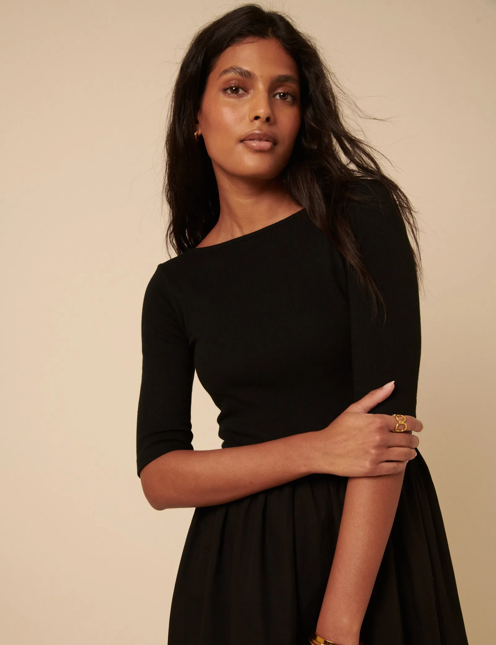 Black Cropped Sleeve A-Line Penni Midi Dress sold by Nobody's Child product image thumbnail 3