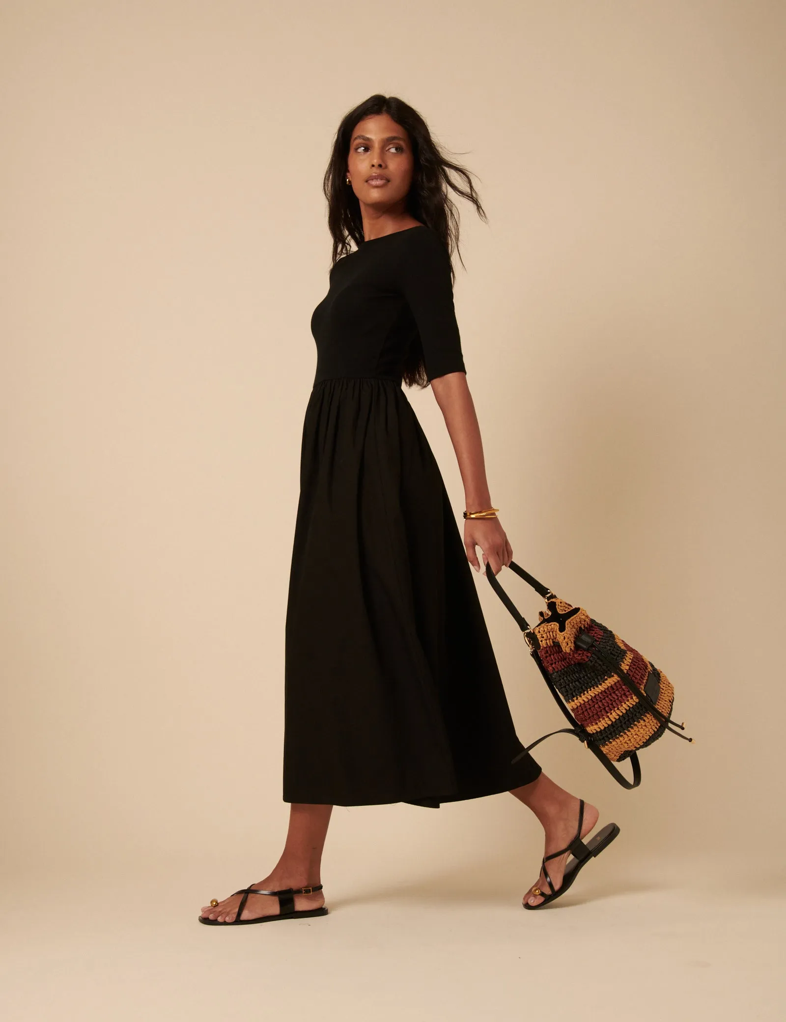 Black Cropped Sleeve A-Line Penni Midi Dress sold by Nobody's Child product image thumbnail 4
