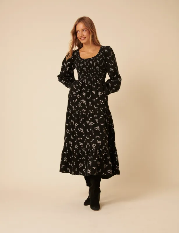 Black Floral Embroidered Cord Ruby Midi Dress sold by Nobody's Child