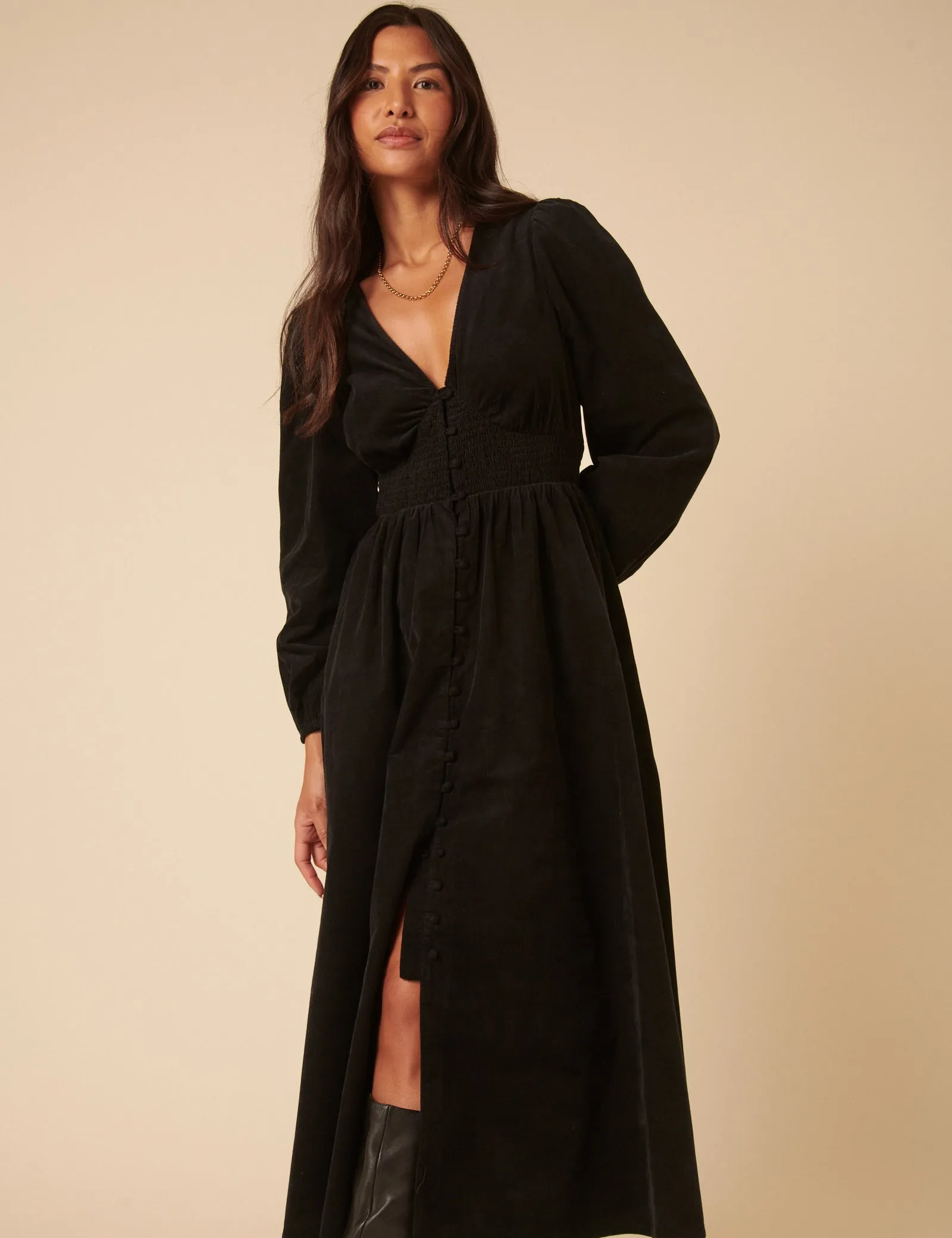 Black Cord Long Sleeve Riley Midi Dress sold by Nobody's Child product image thumbnail 2