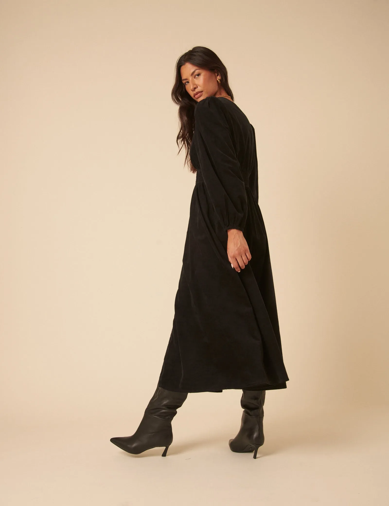 Black Cord Long Sleeve Riley Midi Dress sold by Nobody's Child product image thumbnail 4