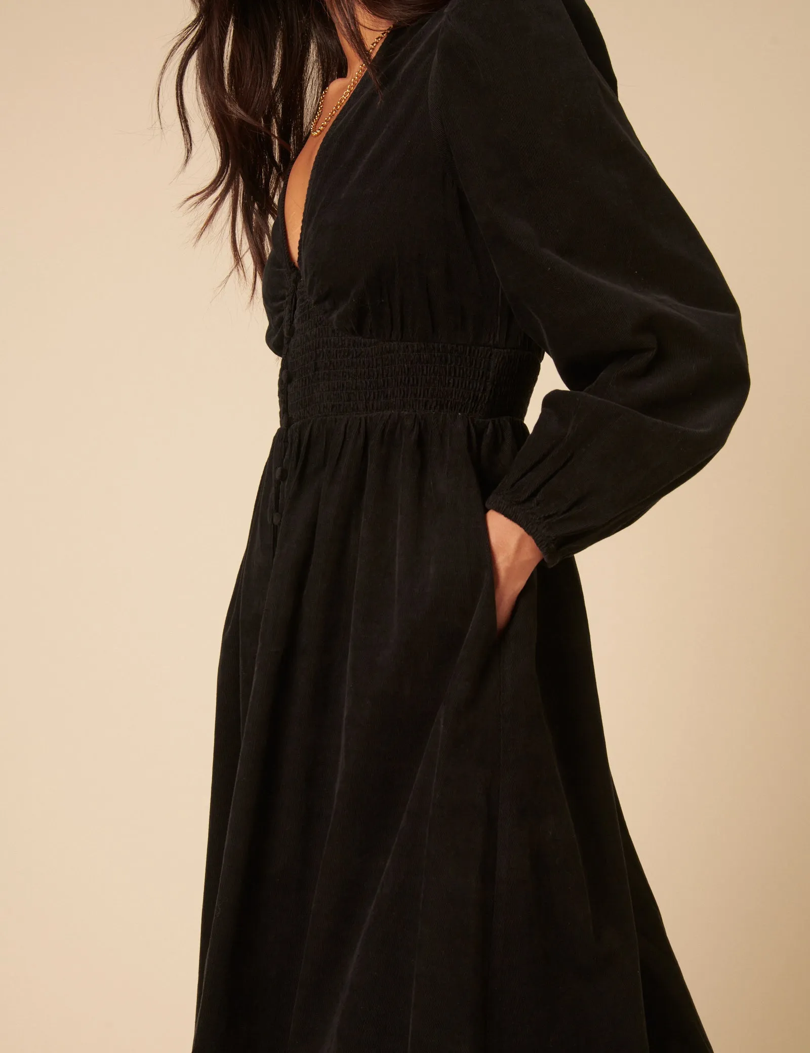Black Cord Long Sleeve Riley Midi Dress sold by Nobody's Child product image thumbnail 5