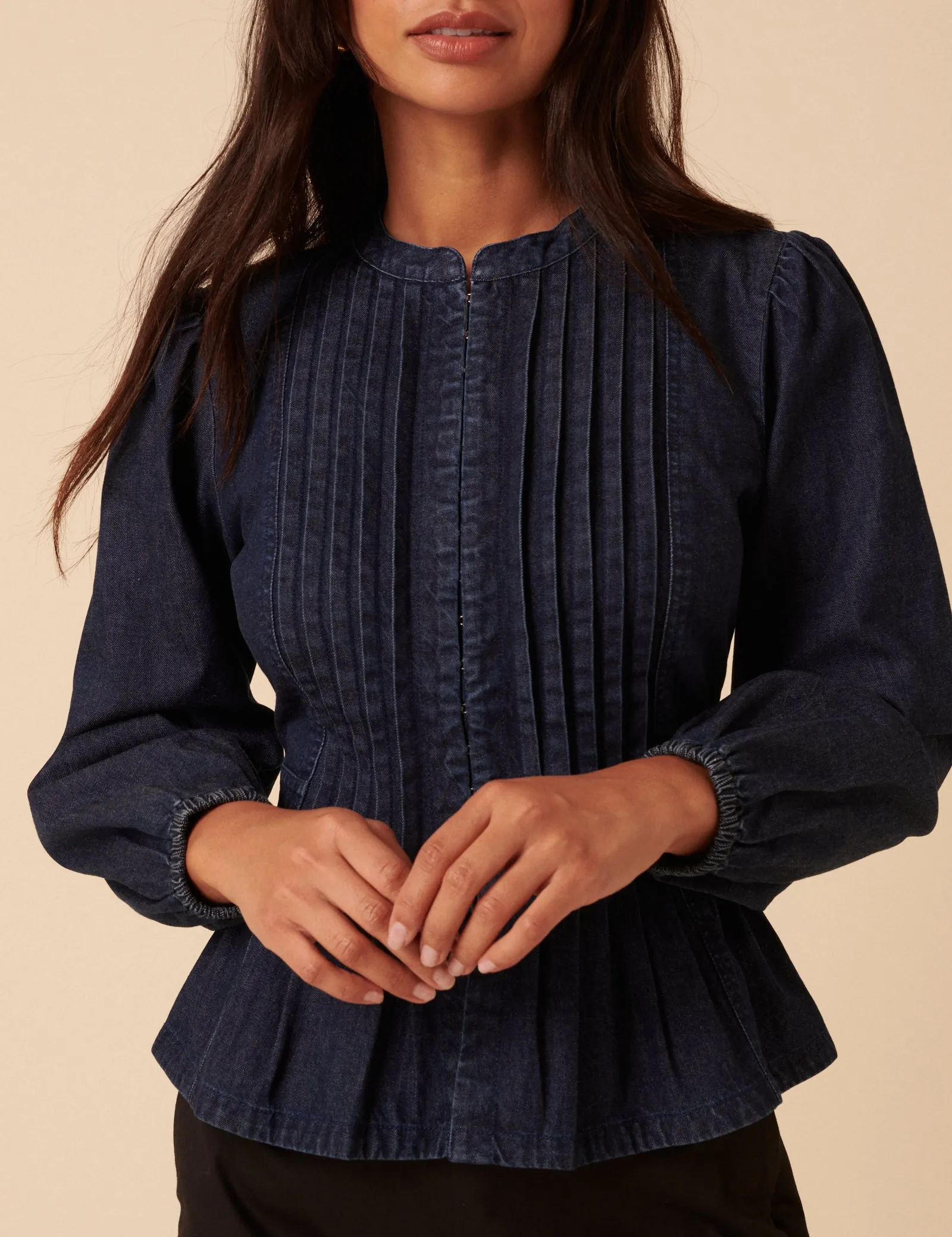 Dark Denim Pintuck Denim Blouse sold by Nobody's Child product image thumbnail 3