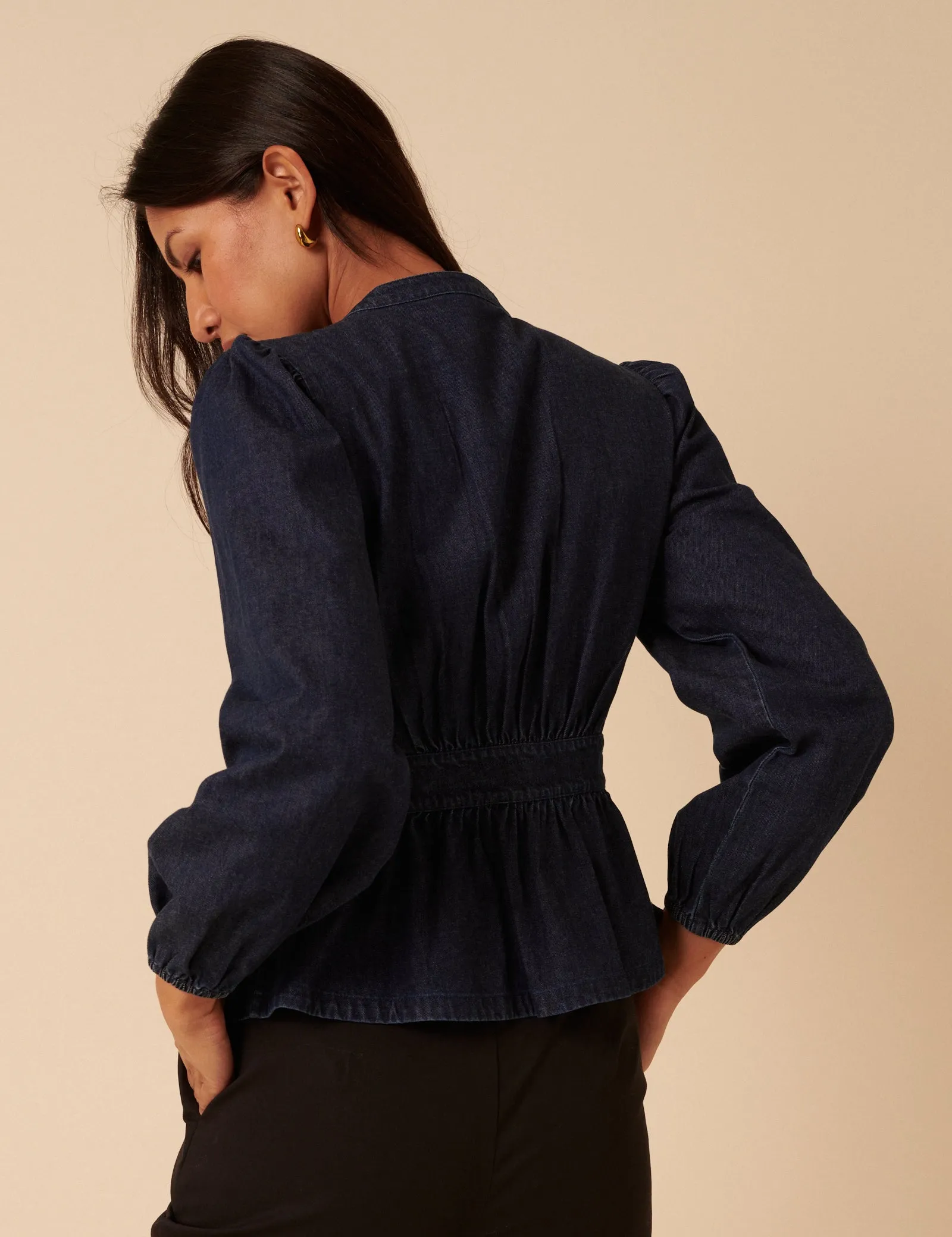 Dark Denim Pintuck Denim Blouse sold by Nobody's Child product image thumbnail 4