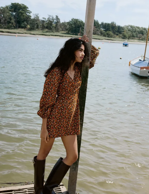 Black Ditsy Floral Puff Sleeve Fiora Mini Dress sold by Nobody's Child