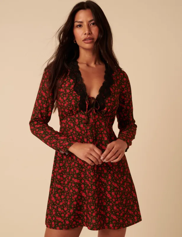 Black And Red Floral Lace Aida Mini Dress sold by Nobody's Child