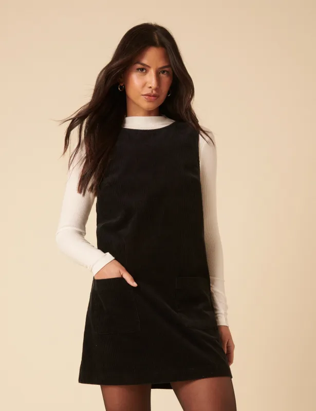 Black Cord Chiara Pinafore Mini Dress sold by Nobody's Child