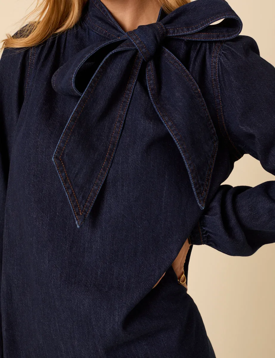 Dark Denim Bow Willow Mini Dress sold by Nobody's Child product image thumbnail 5