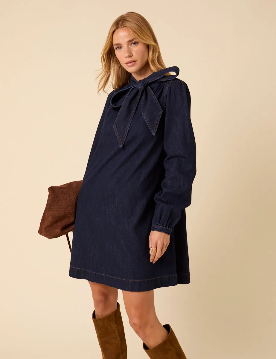 Dark Denim Bow Willow Mini Dress sold by Nobody's Child product image thumbnail 3