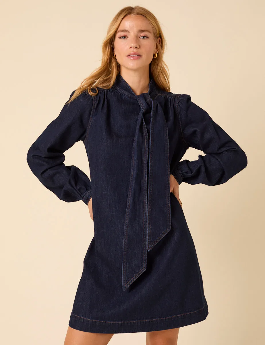 Dark Denim Bow Willow Mini Dress sold by Nobody's Child