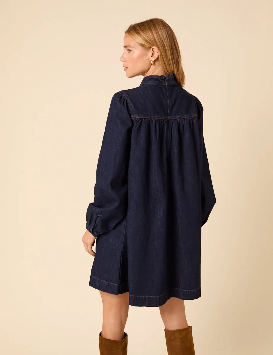 Dark Denim Bow Willow Mini Dress sold by Nobody's Child product image thumbnail 4