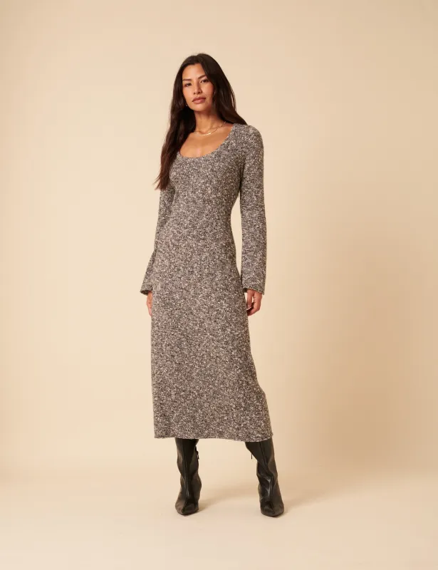 Grey And White Scoop Knitted Neck Midi Dress sold by Nobody's Child