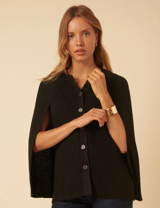 Black Ribbed Cape Cardigan sold by Nobody's Child