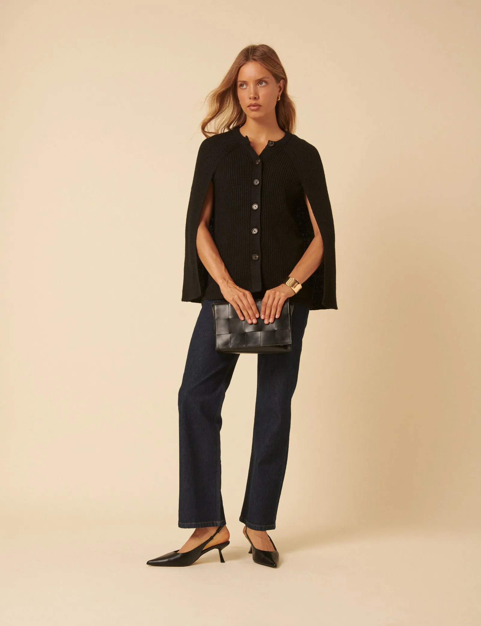 Black Ribbed Cape Cardigan sold by Nobody's Child product image thumbnail 3