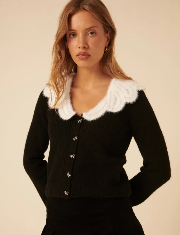 Black Crochet Collar Cardigan sold by Nobody's Child