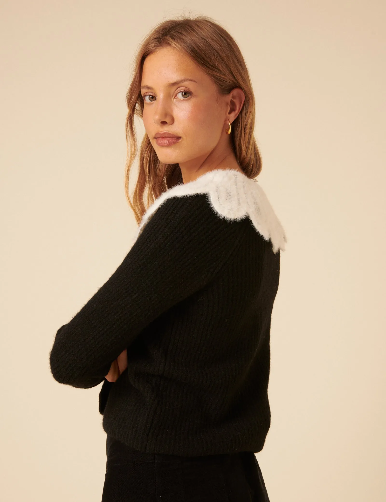 Black Crochet Collar Cardigan sold by Nobody's Child product image thumbnail 4