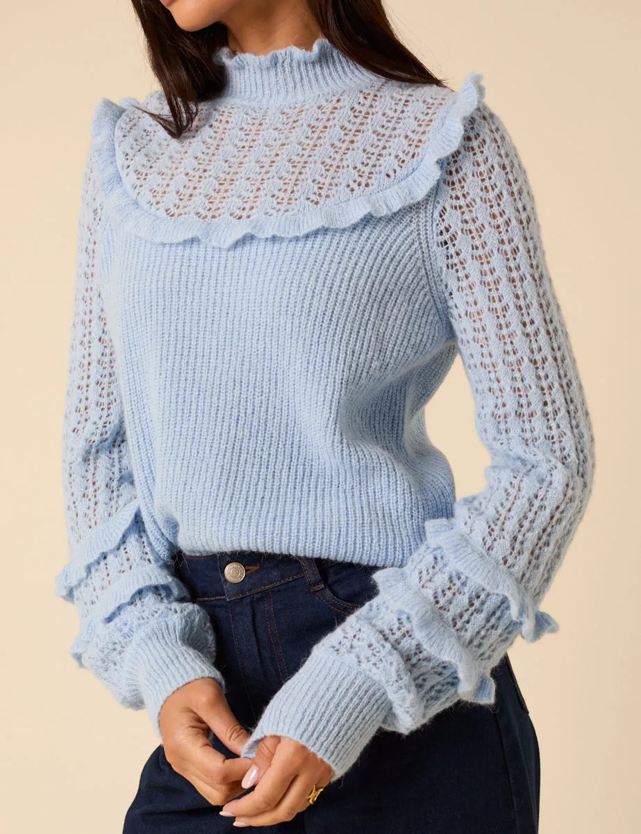 Light Blue Ruffle Pointelle Knitted Jumper sold by Nobody's Child product image thumbnail 5