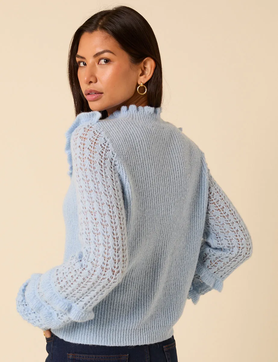 Light Blue Ruffle Pointelle Knitted Jumper sold by Nobody's Child product image thumbnail 3