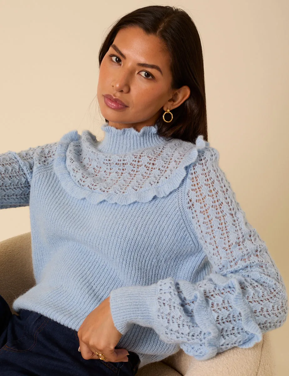 Light Blue Ruffle Pointelle Knitted Jumper sold by Nobody's Child product image thumbnail 2