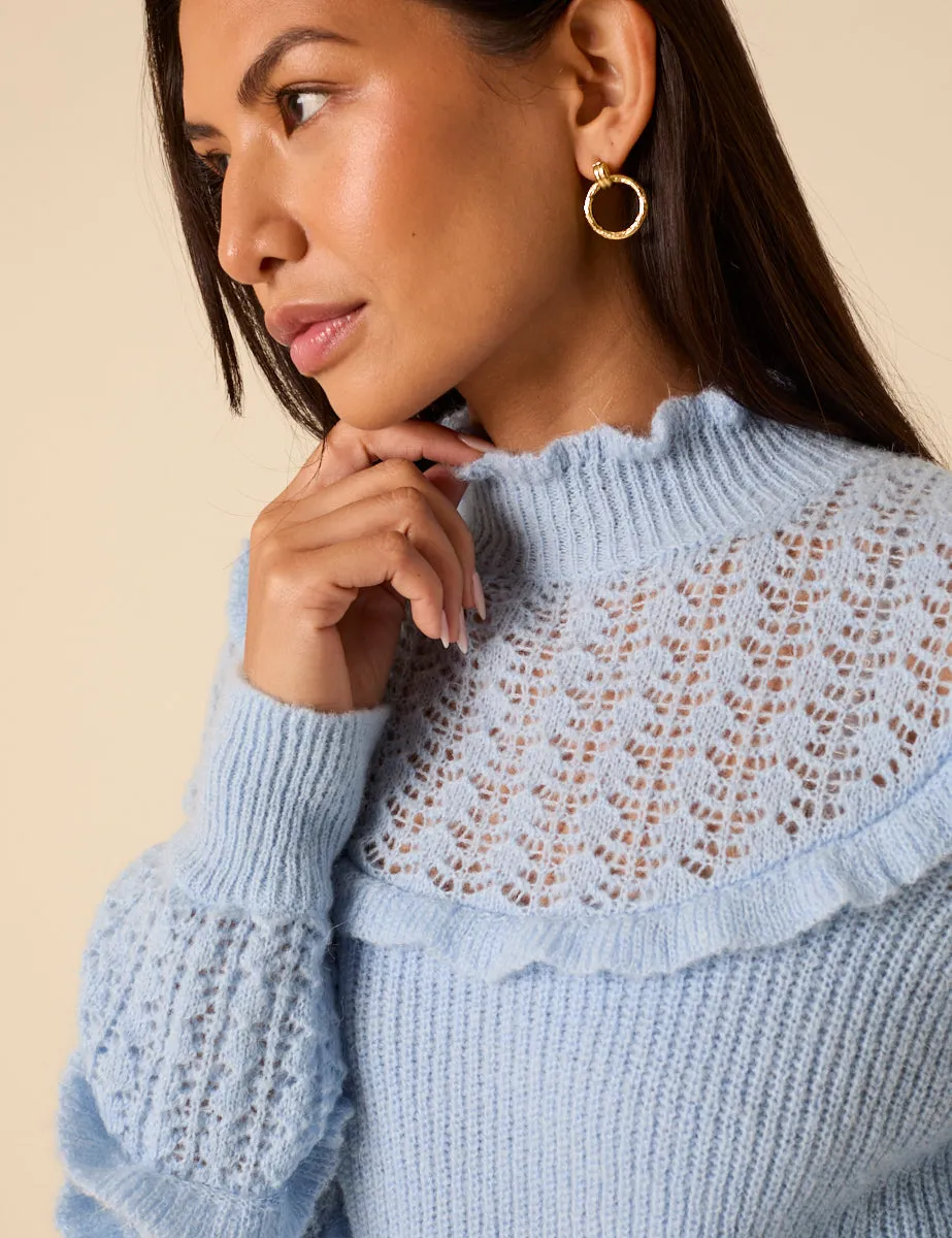 Light Blue Ruffle Pointelle Knitted Jumper sold by Nobody's Child product image thumbnail 4